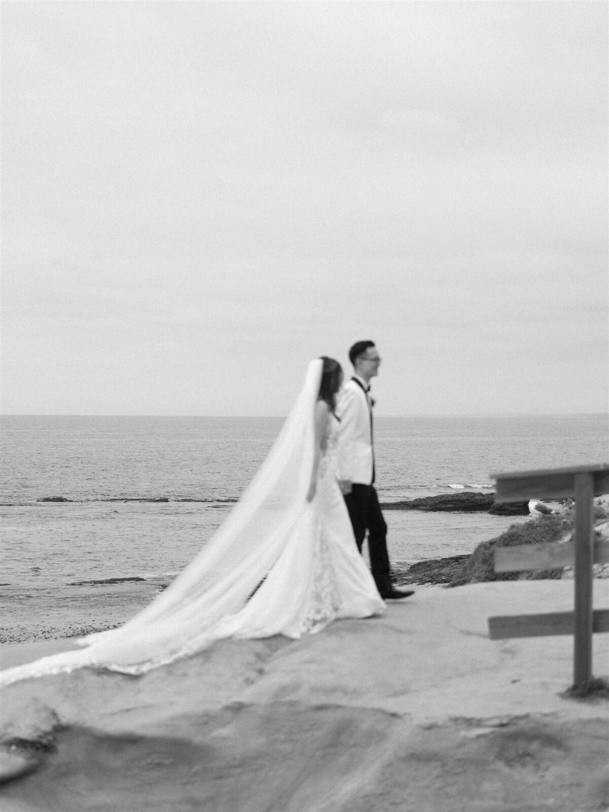 bride and groom at the beach