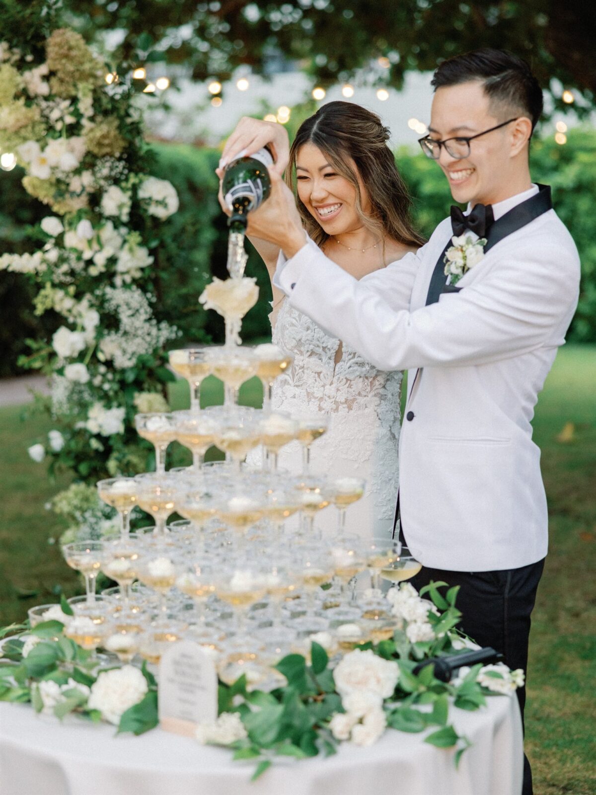 Wedding champagne tower at the La Jolla Women's Club