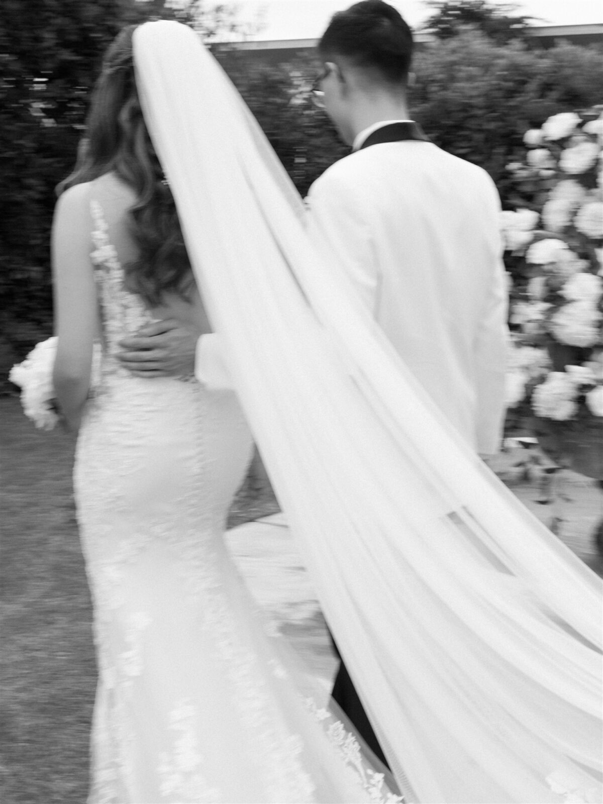 Bride and groom walking