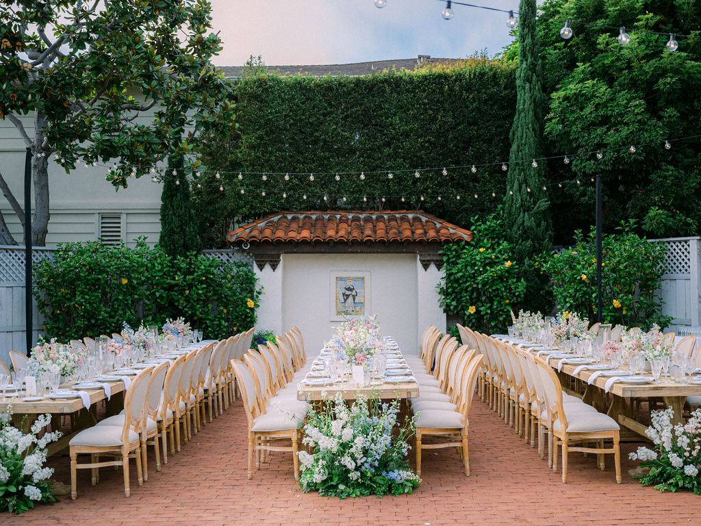 wedding reception details in the rose garden of the Darlington House