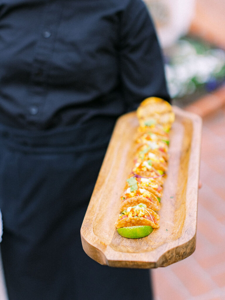 Taco appetizers at a wedding cocktail hour at the Darlington 