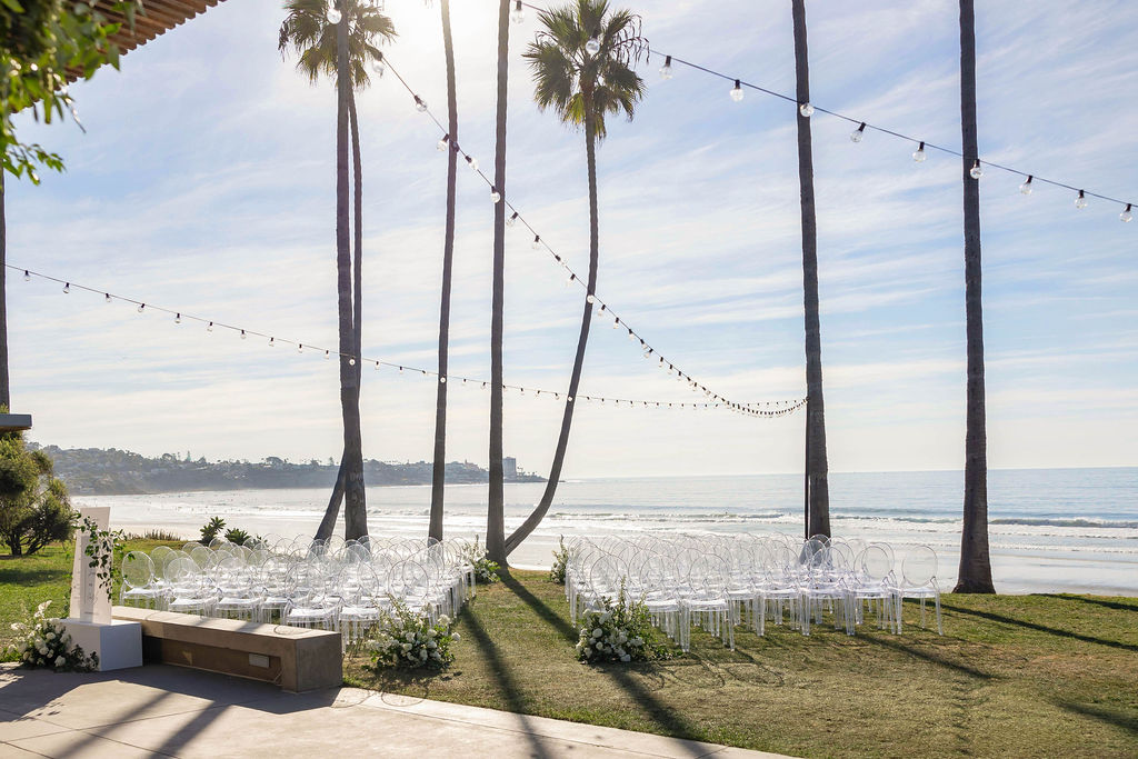 Wedding ceremony setup at Scripps Seaside Forum