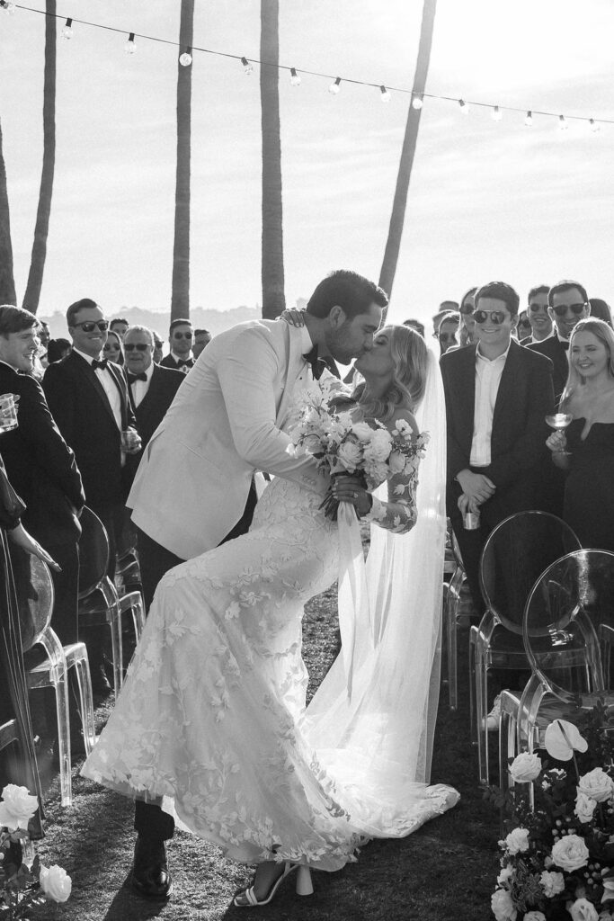  Bride and groom kissing at Scripps Seaside Forum