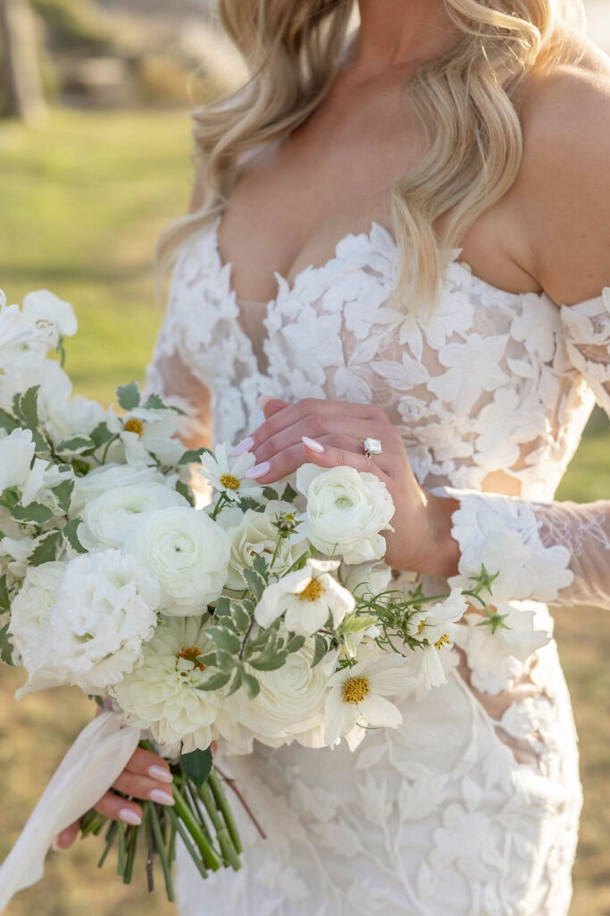 white and green modern bridal bouquet