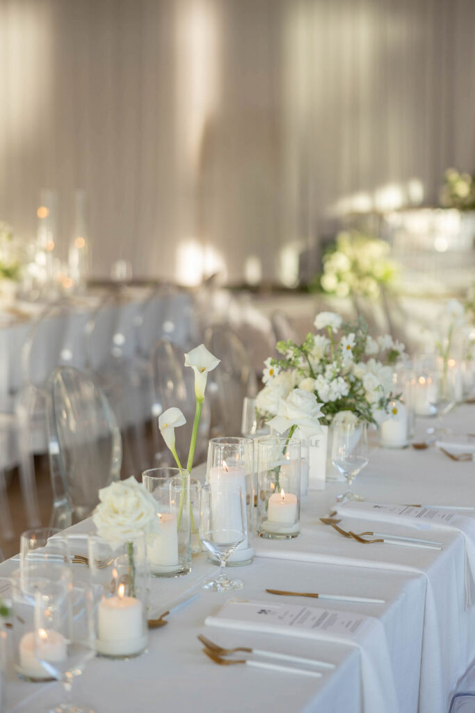 All white flowers at Scripps Seaside Forum wedding