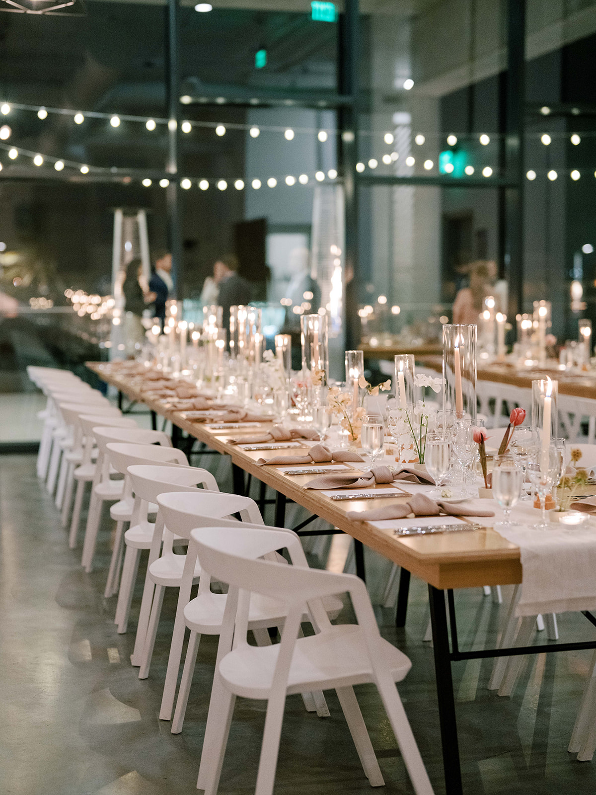 modern candlelit reception setup at the Lane